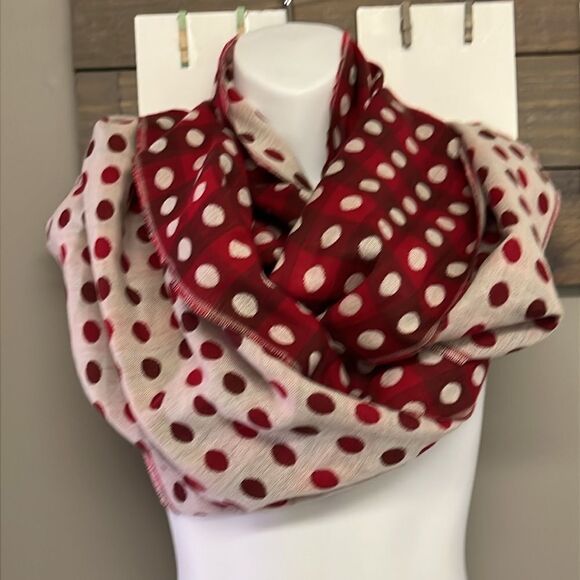 Talbots Women’s Red Cream Polka Dot Wool Blend Fashion Scarf Fringe 75”, 17.5” - Picture 6 of 16